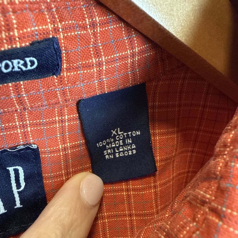 VINTAGE GAP Shirt Mens Size XL Button Up Classic Oxford Cotton Plaid Orange - Picture 4 of 9